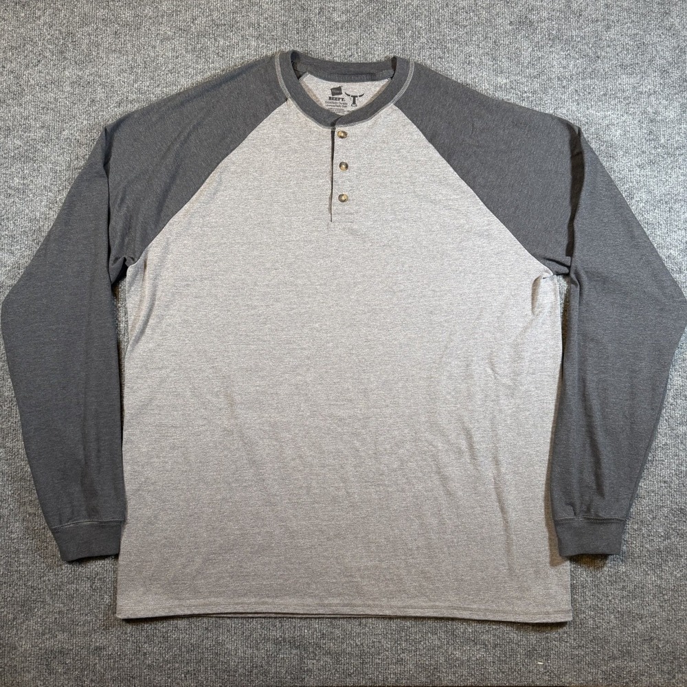 Hanes Mens Beefy Long-Sleeve Shirt Colorblock Henley 3XL